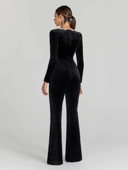 Rhinestone Square Neck Velvet Jumpsuits (Free Shipping)