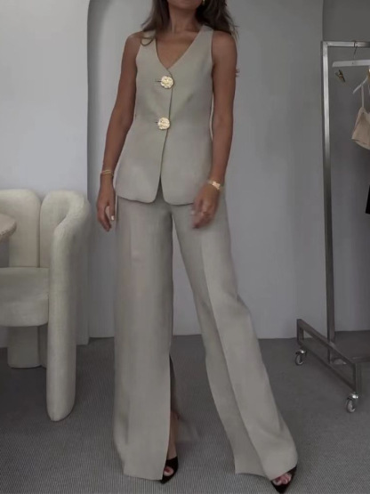 Gold Button Vest & City Pants 2 Pieces Set Suit
