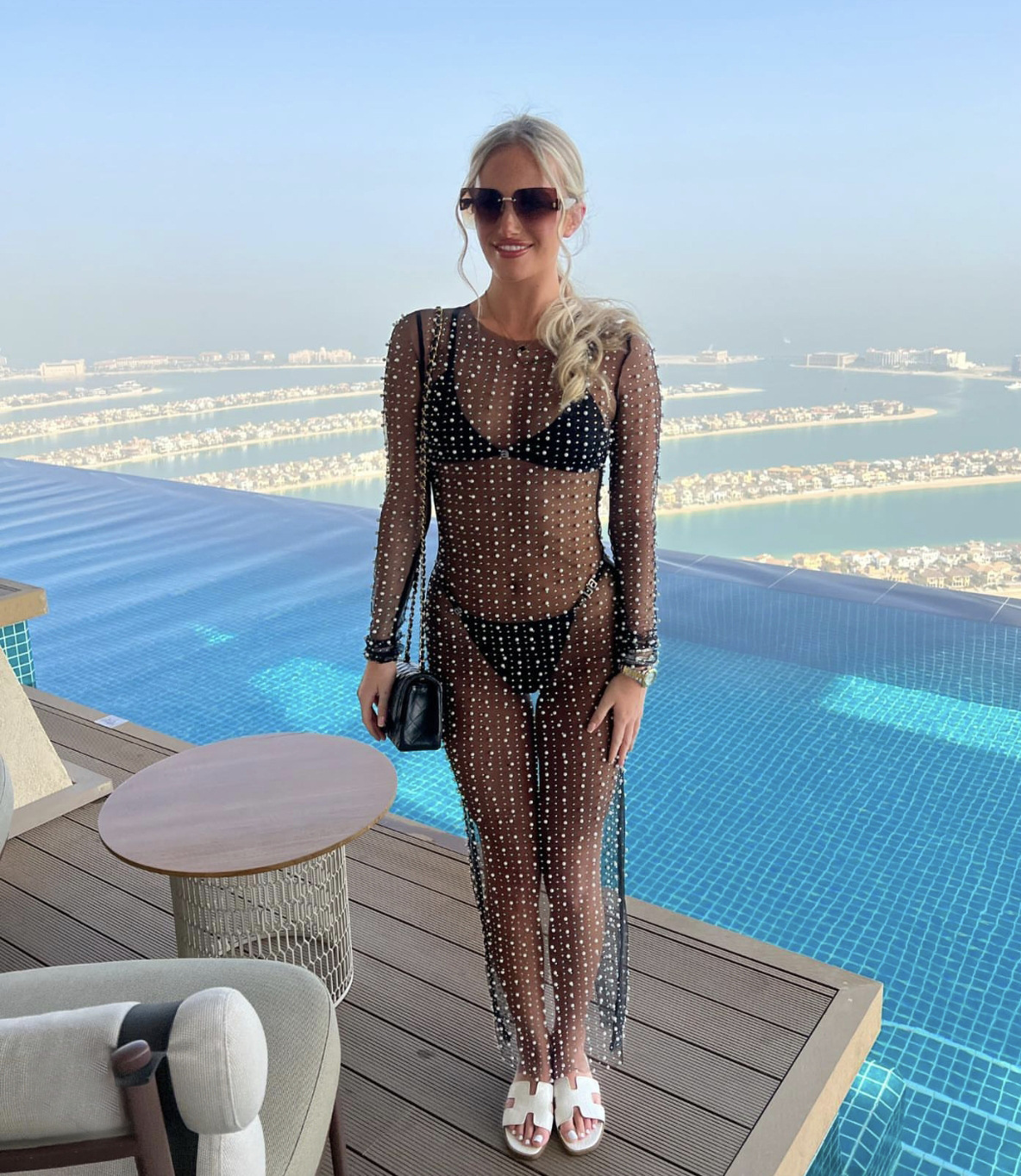 2022 European And American Foreign Trade New Models Amazon Hot Selling Fashionable And Sexy Beaded And Rhinestone Blouse Mesh Long-Sleeved Dress