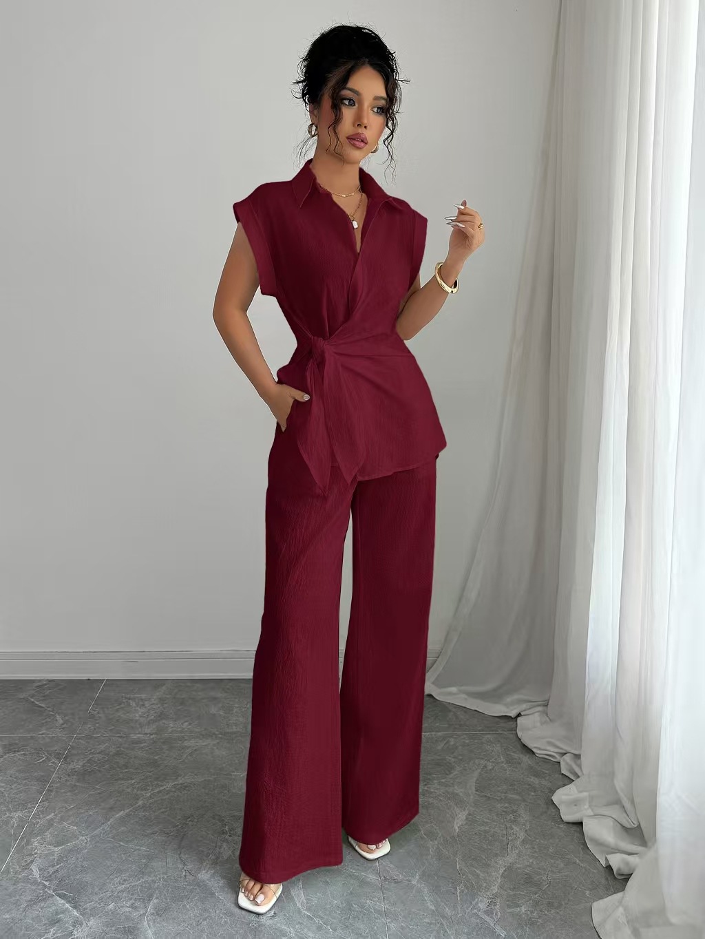 Elegant Waist-Twist Wide Leg Two-Piece Set (Buy 2 Free Shipping)