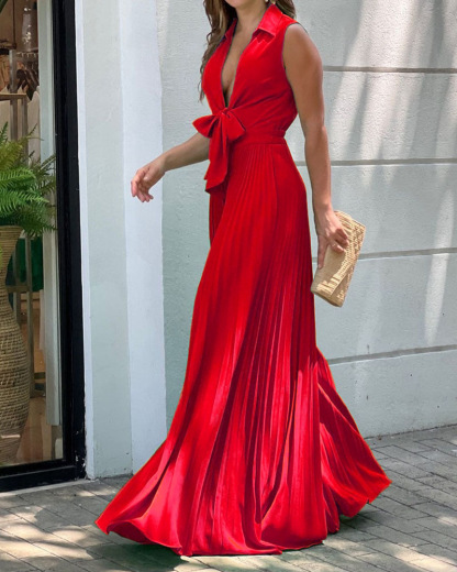 Lapel V Neck Long Sleeve Loose Wide Leg Jumpsuit (Buy 2 Free Shipping)