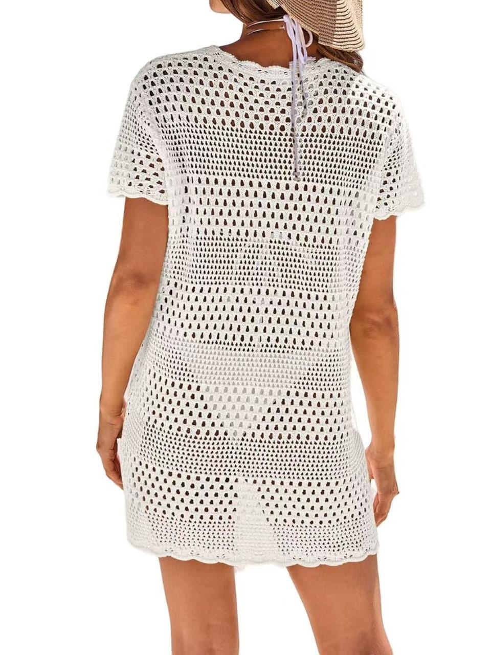 Breezy Crochet Open-Knit Short Sleeve Cover-Up Dress