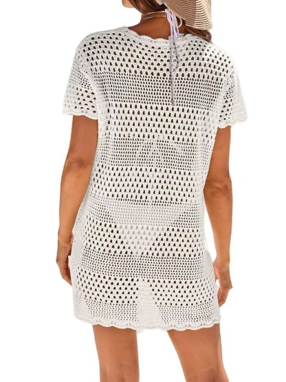 Breezy Crochet Open-Knit Short Sleeve Cover-Up Dress