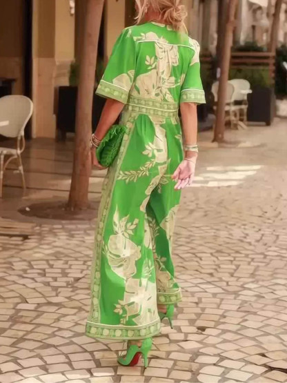 Fresh Holiday Floral Print V-Neck Short Sleeve Jumpsuit (Buy 2 Free Shipping)
