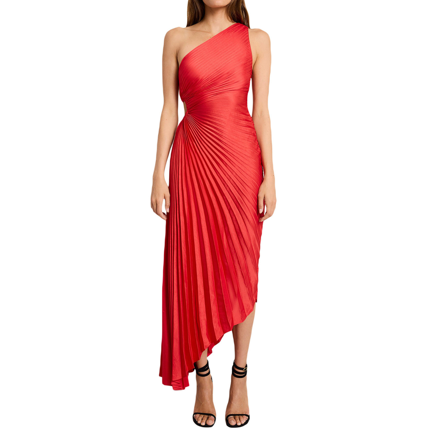 European And American Women'S New Fashion Solid Color Casual Sexy Temperament One-Shoulder Diagonal Collar Pleated Hollow Dress Long Skirt