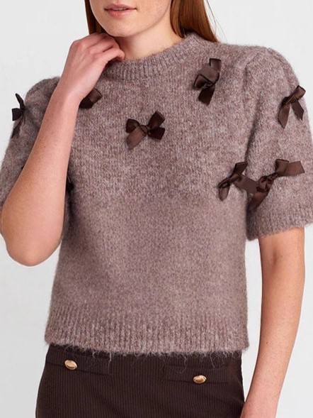 Elegant Knit Top with Bow Details and Trim Skirt Set (Buy 2 Free Shipping)