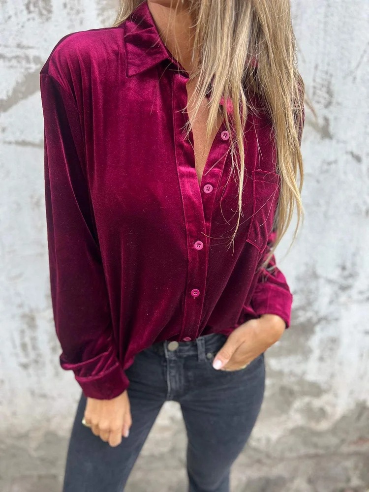 Elegant Velvet Button-Down Blouse (Buy 2 Free Shipping)