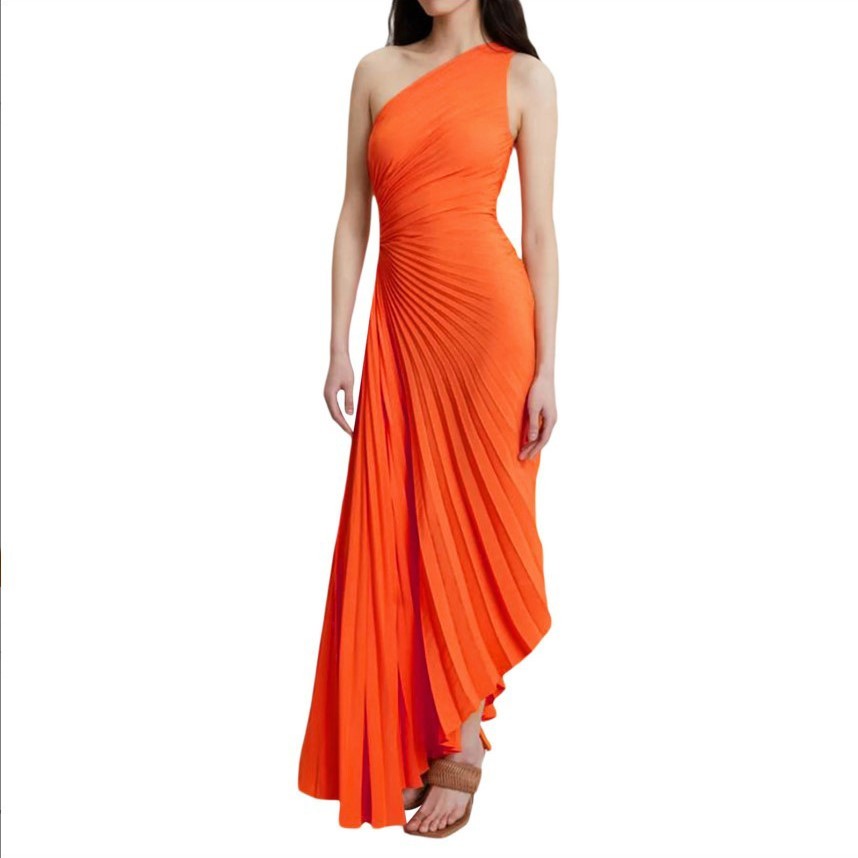 Elegant One-Shoulder Pleated Cutout Midi Dress (Buy 2 Free Shipping)