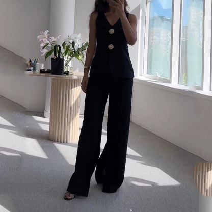 Gold Button Vest & City Pants 2 Pieces Set Suit