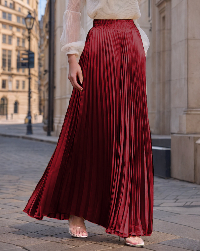 Elegant Satin Pleated Maxi Skirt (Buy 2 Free Shipping)