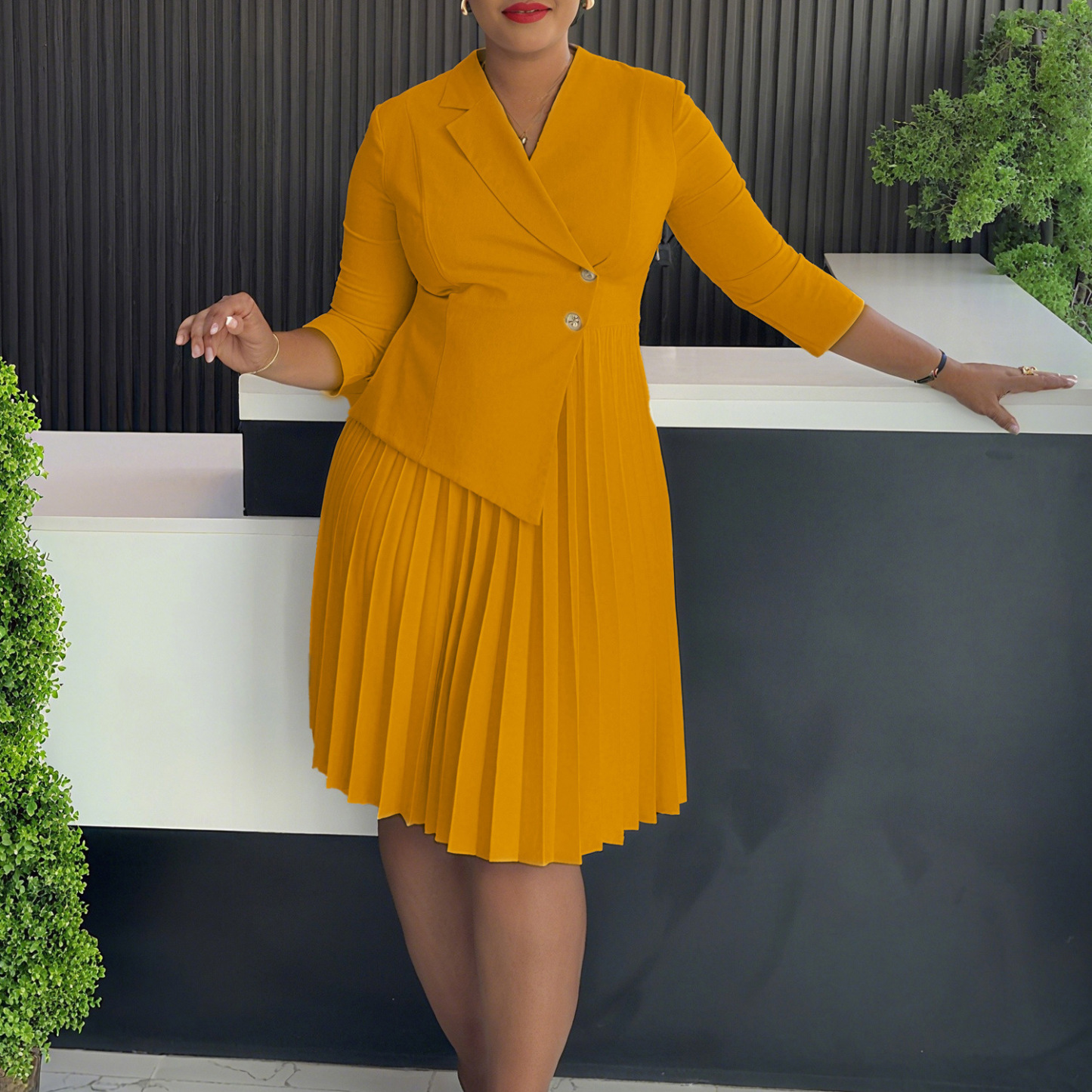 Elegant Asymmetric Lapel Pleated Midi Dress (Buy 2 Free Shipping)