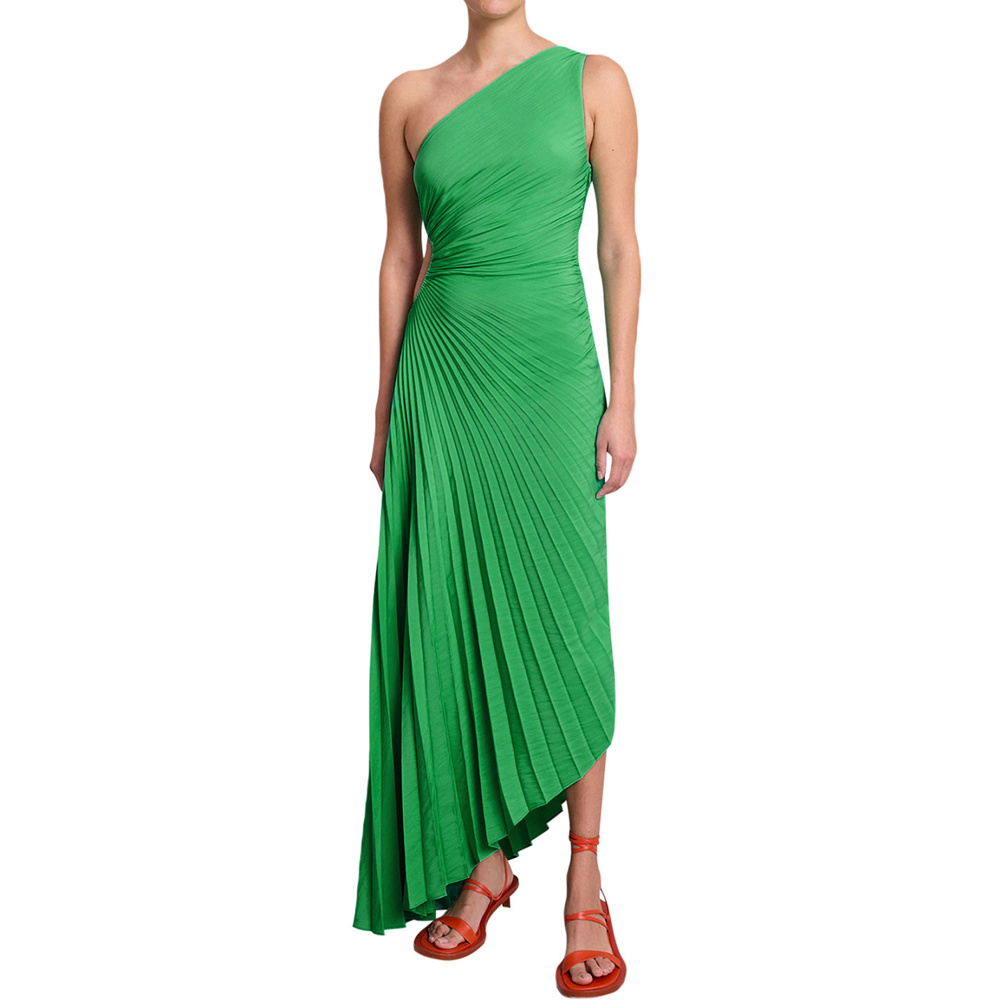 European And American Women'S New Fashion Solid Color Casual Sexy Temperament One-Shoulder Diagonal Collar Pleated Hollow Dress Long Skirt