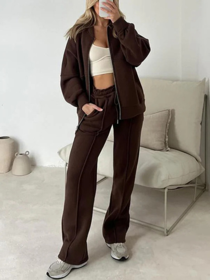 Cozy Relaxed Fit Zip Up Loungewear Set (Buy 2 Free Shipping)