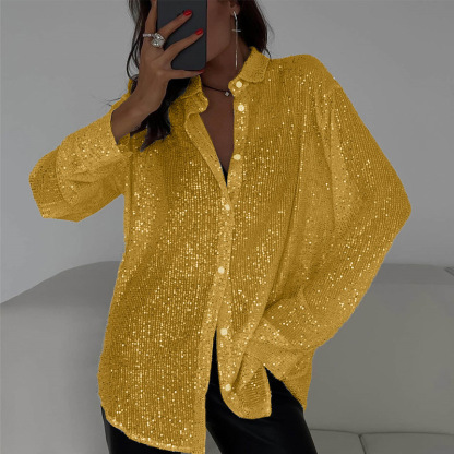 Sparkly Sequin Button Down Loose Shirt (Buy 2 Free Shipping)