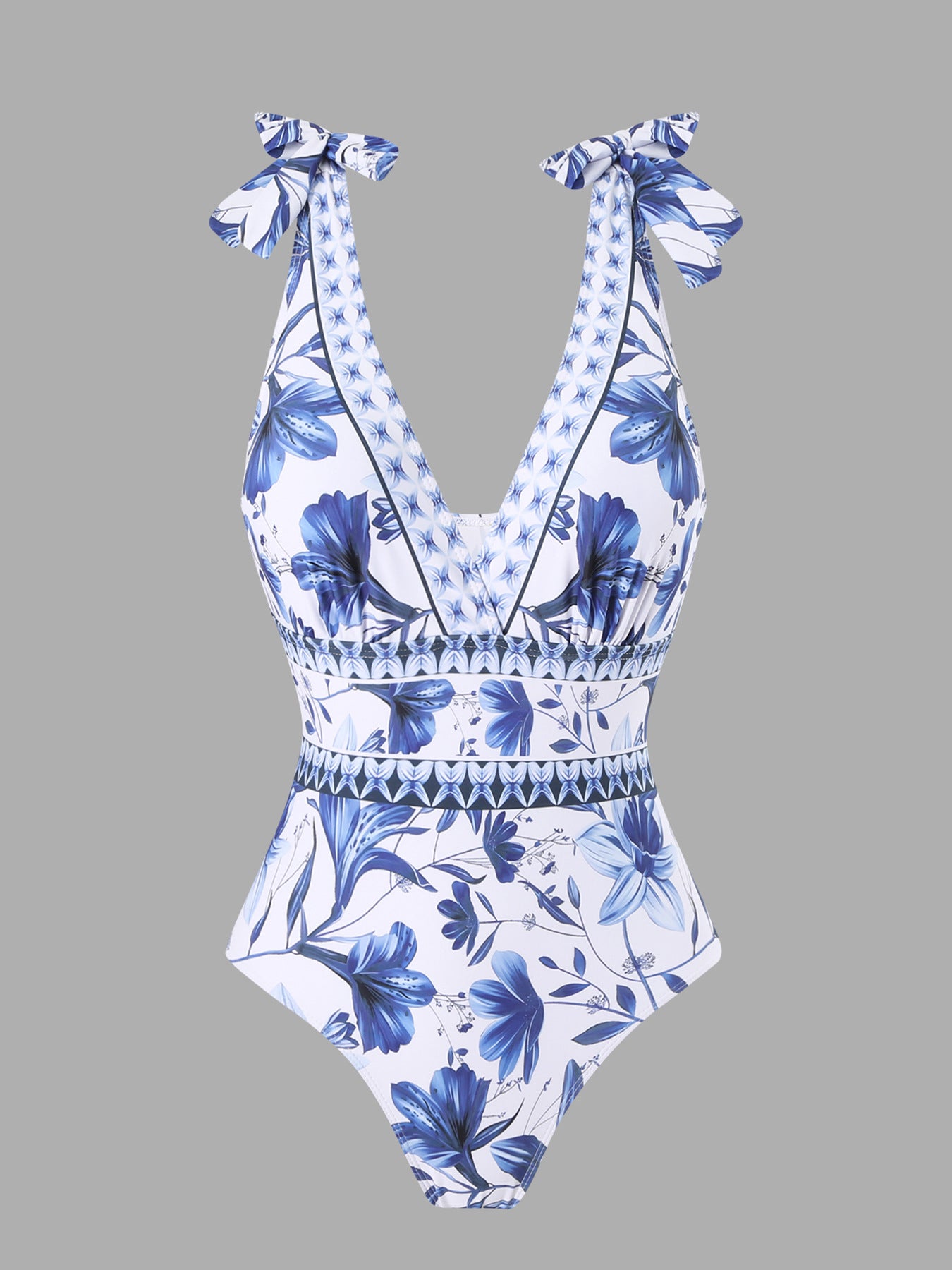 V Neck One Piece Swimsuit And Skirt Set