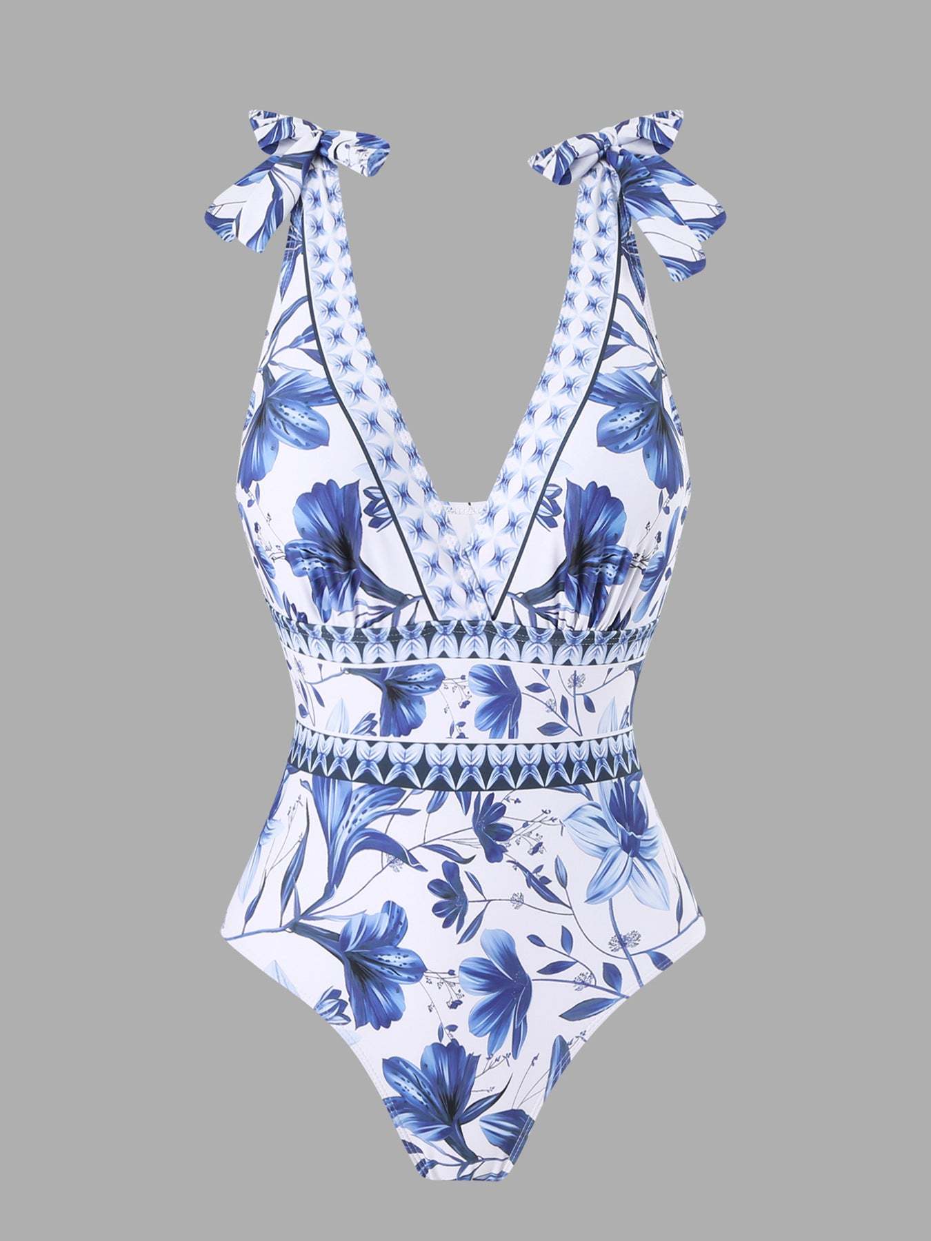 V Neck One Piece Swimsuit And Skirt Set