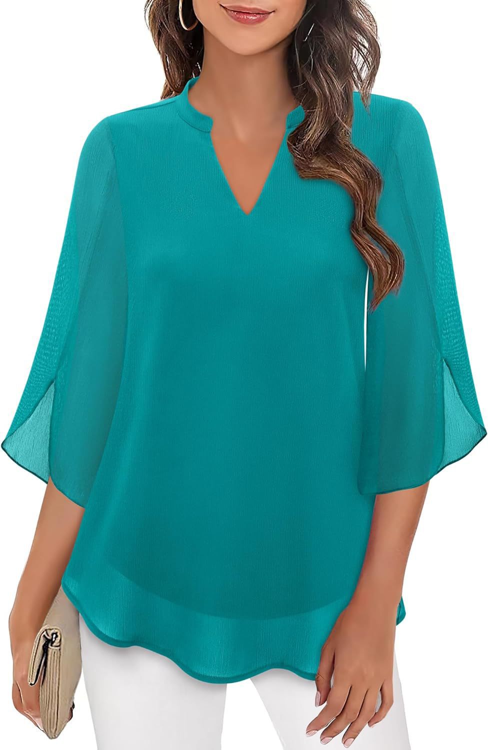 [PL] Split Cape Sleeve Layered Hem Blouse