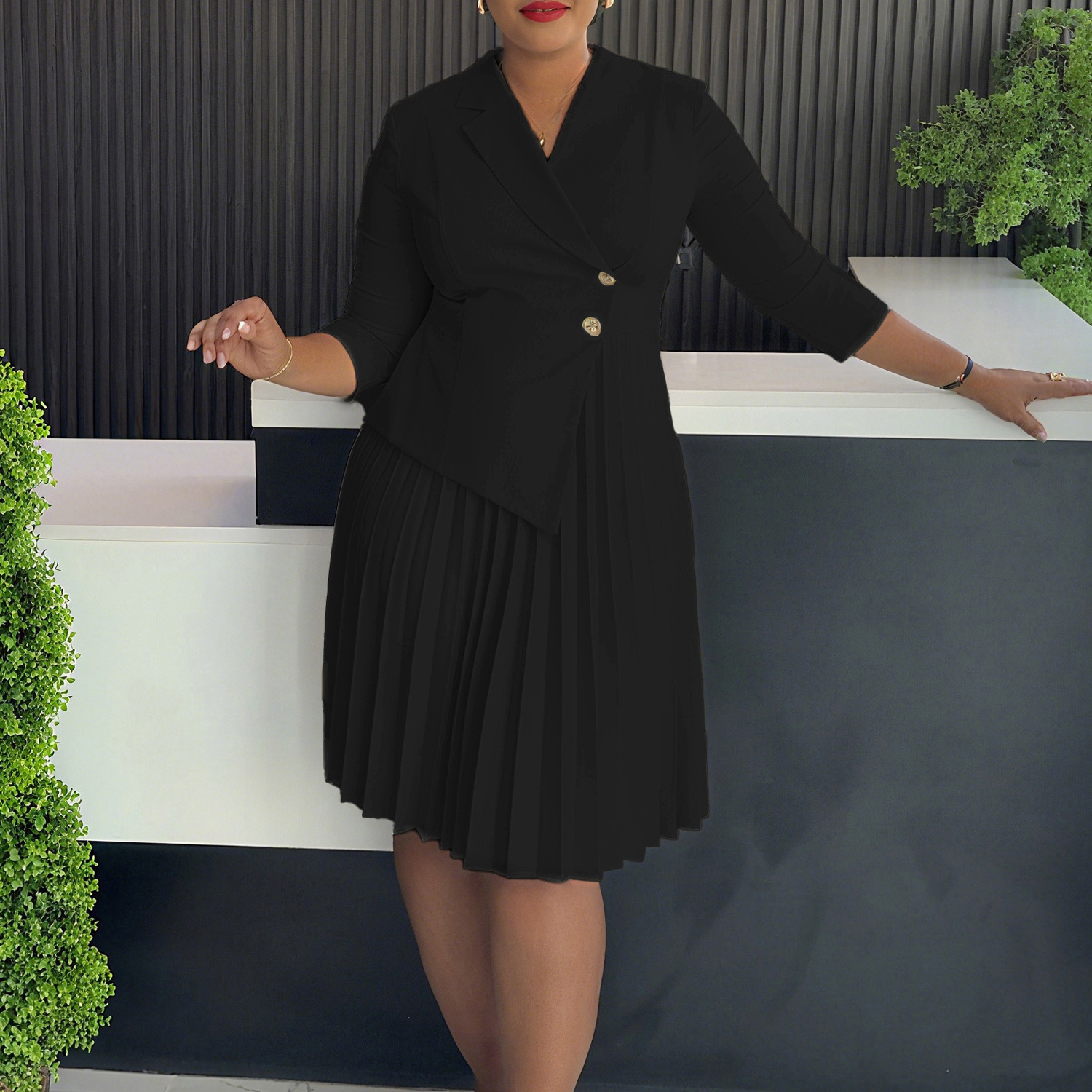 Elegant Asymmetric Lapel Pleated Midi Dress (Buy 2 Free Shipping)