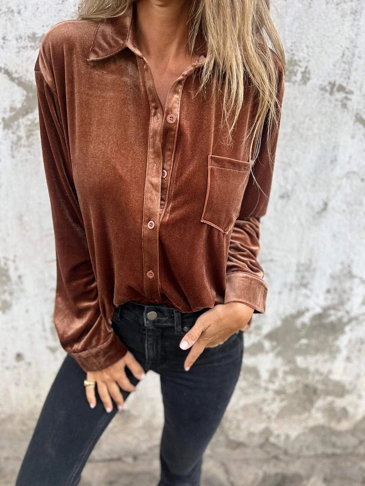 Elegant Velvet Button-Down Blouse (Buy 2 Free Shipping)