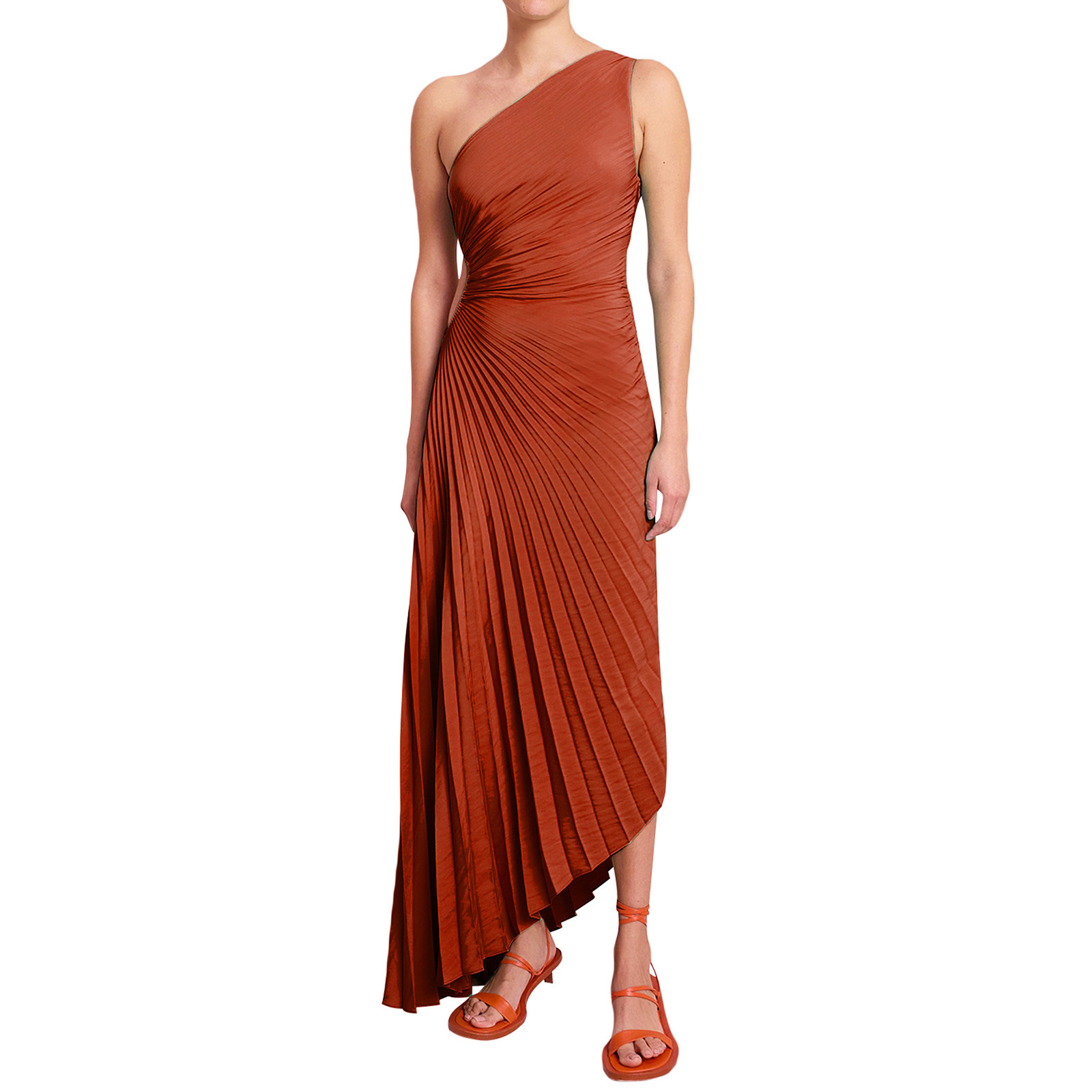 European And American Women'S New Fashion Solid Color Casual Sexy Temperament One-Shoulder Diagonal Collar Pleated Hollow Dress Long Skirt