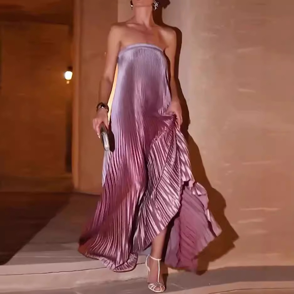 Pleated Irregular Hem Maxi Dress (Buy 2 Free Shipping)