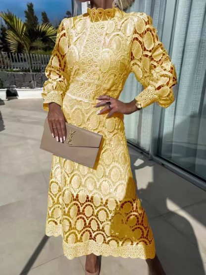 Elegant Crochet Lace Midi Dress (Buy 2 Free Shipping)