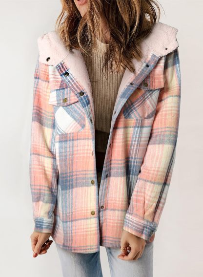 Fall Thickened Flannel Long Sleeve Plaid Jacket Coat with Hood (Buy 2 Free Shipping)