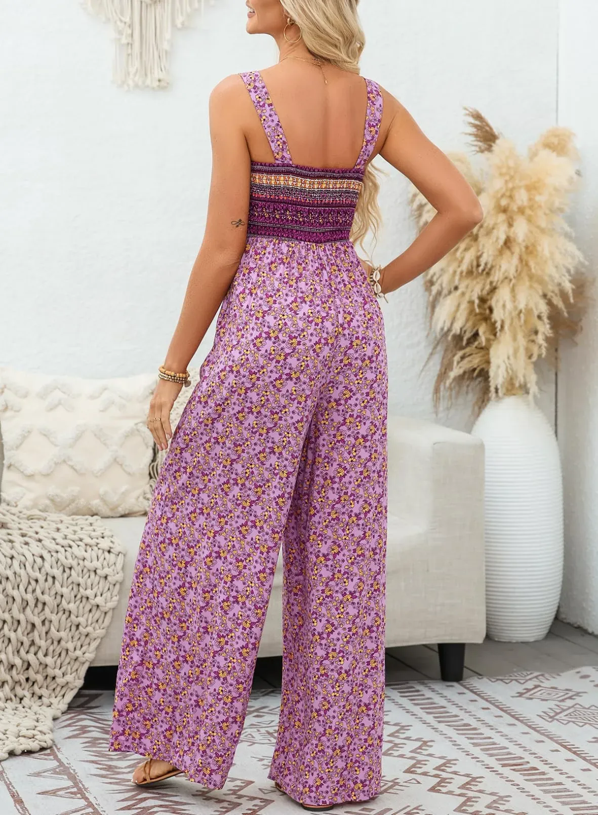 Floral Print Sleeveless Jumpsuit with Pockets (Buy 2 Free Shipping)