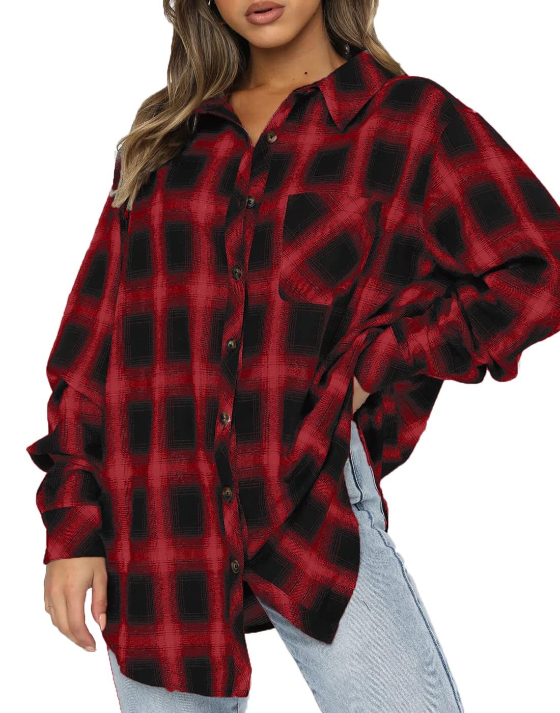 2024 Women's Button Down Flannel Shirts Plaid Shacket(50% OFF!!!)