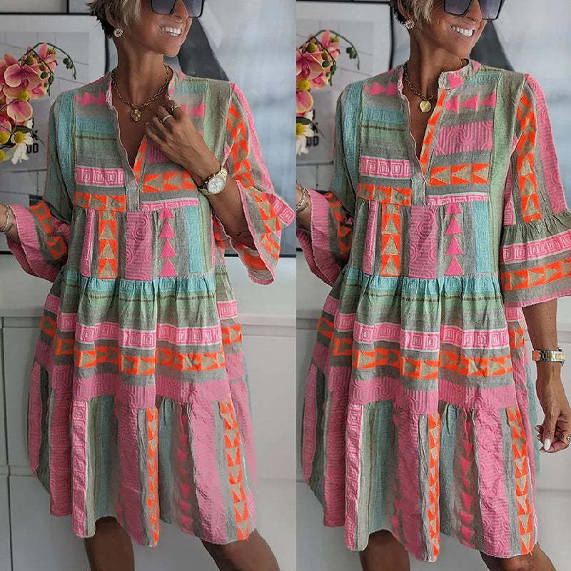 Chic V-Neck Cotton Hemp Summer Dress (Buy 2 Free Shipping)