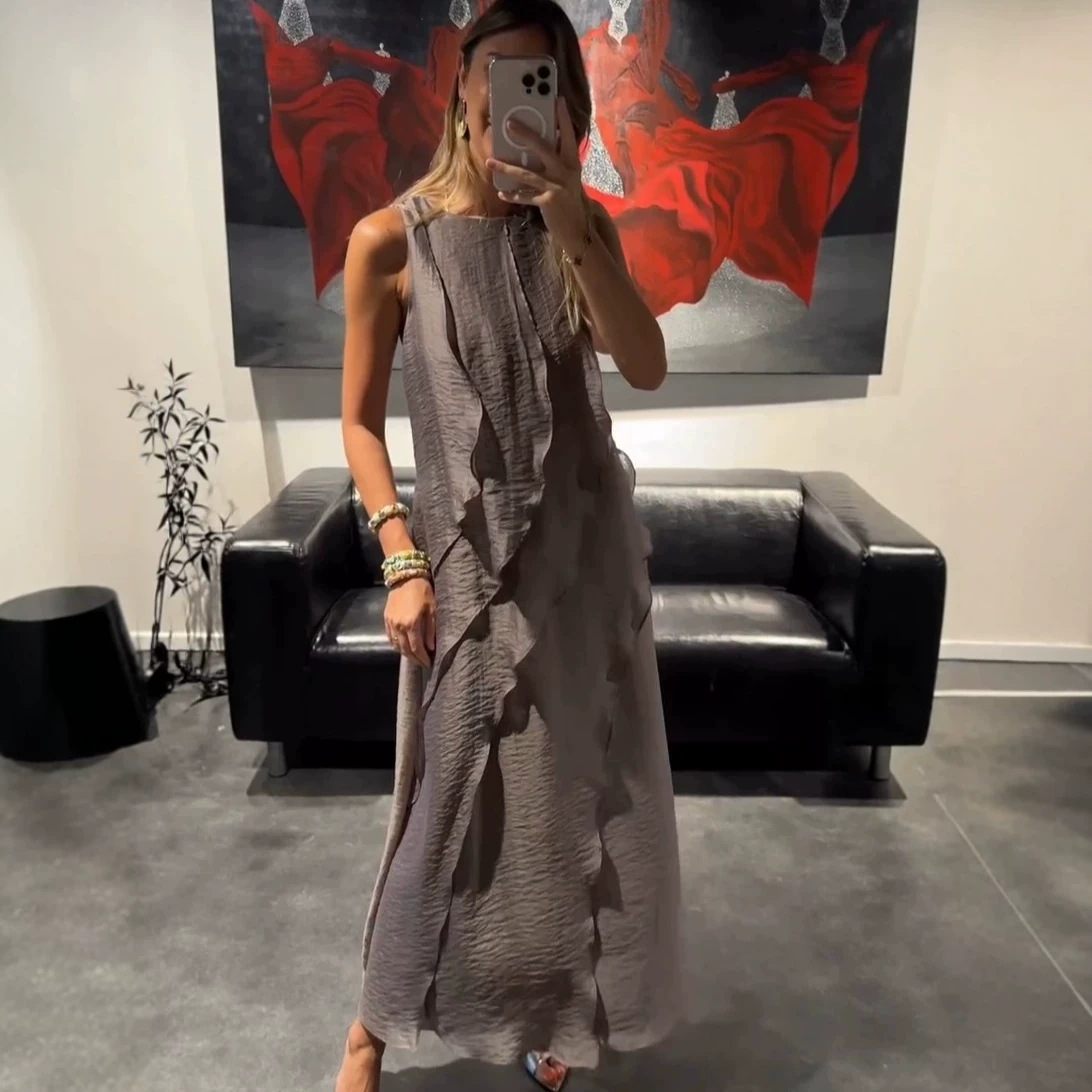 Elegant Textured Wave Appliqué Maxi Dress (Buy 2 Free Shipping)
