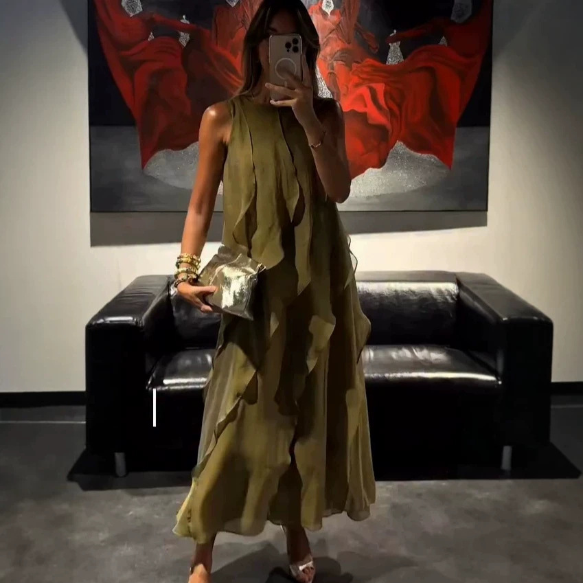 Elegant Textured Wave Appliqué Maxi Dress (Buy 2 Free Shipping)