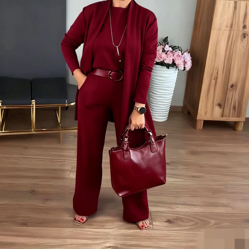 Elegant 3-Piece Set with Top, Wide-Leg Pants & Long Cardigan (Buy 2 Set Free Shipping)