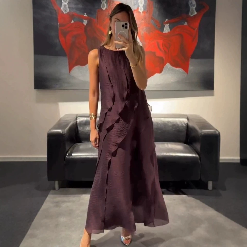 Elegant Textured Wave Appliqué Maxi Dress (Buy 2 Free Shipping)