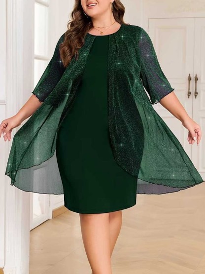 Elegant Cape Overlay Two-Piece Midi Dress (Buy 2 Free Shipping)