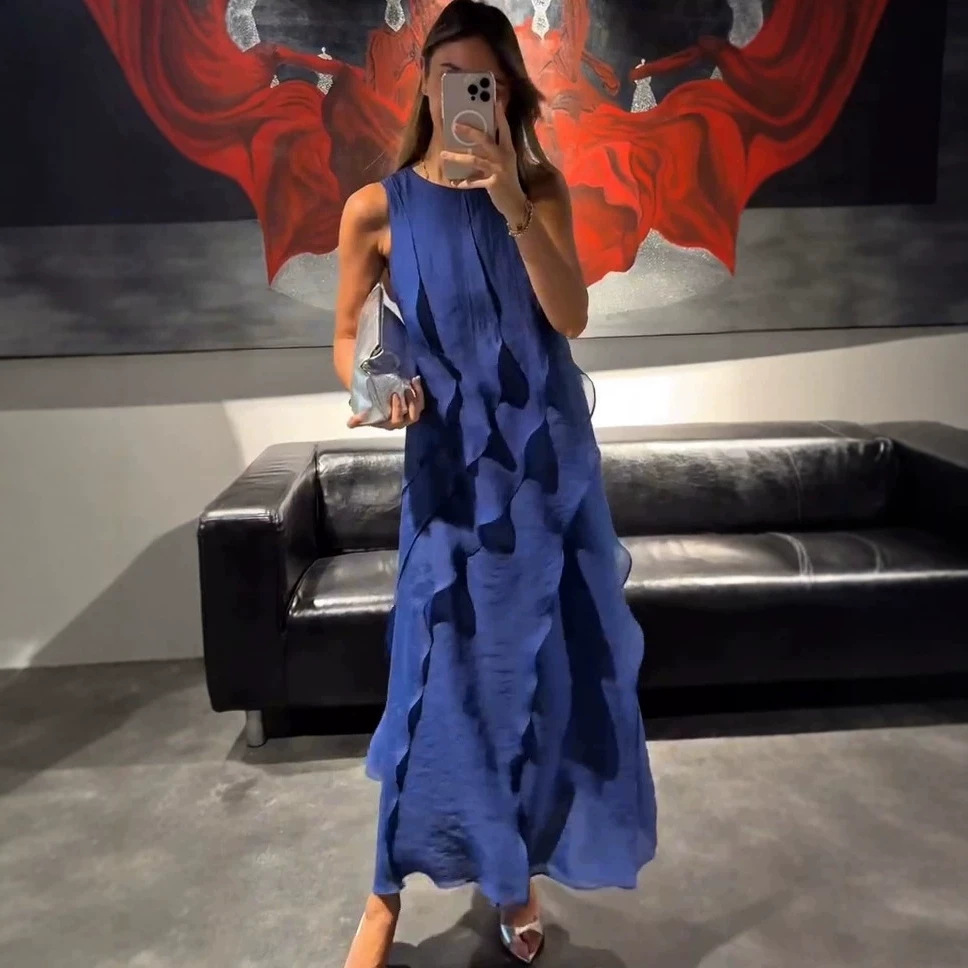 Elegant Textured Wave Appliqué Maxi Dress (Buy 2 Free Shipping)