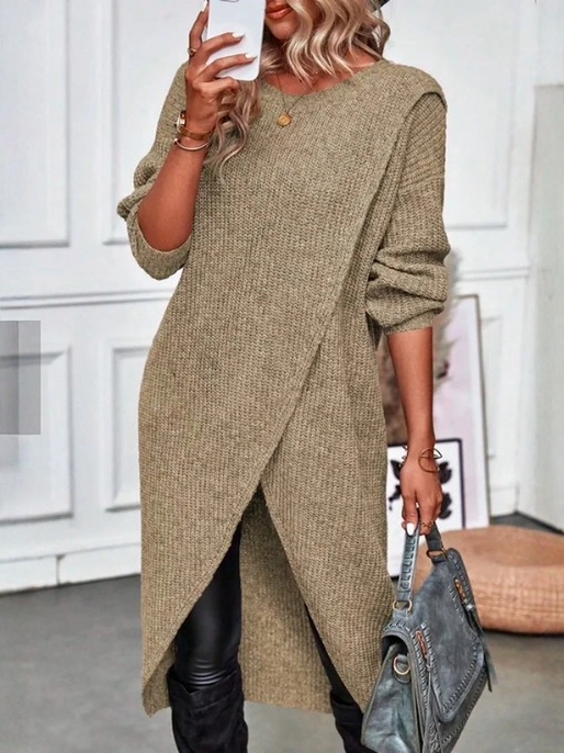 Elegant Wrap Front Hem Knit Tunic Sweater Dress (Buy 2 Free Shipping)