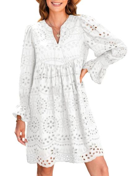 V Neck Eyelet Lace Dress (Buy 2 Free Shipping)
