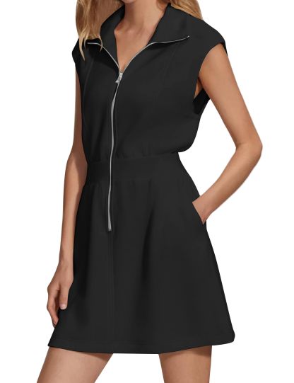 2024 New Women's Collared V Neck Zip Mini Dress(40% OFF Today!!!)
