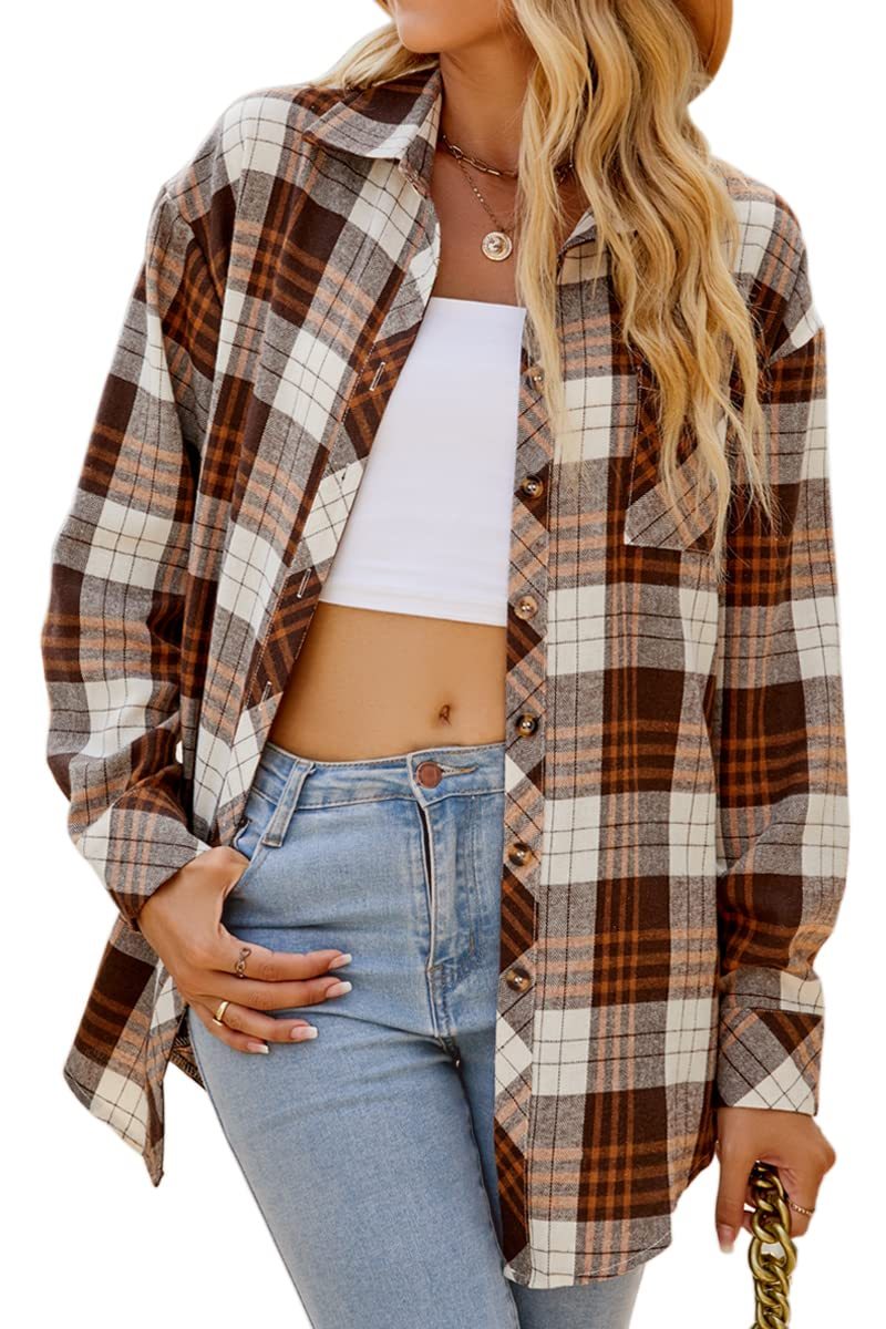 2024 Women's Button Down Flannel Shirts Plaid Shacket(50% OFF!!!)