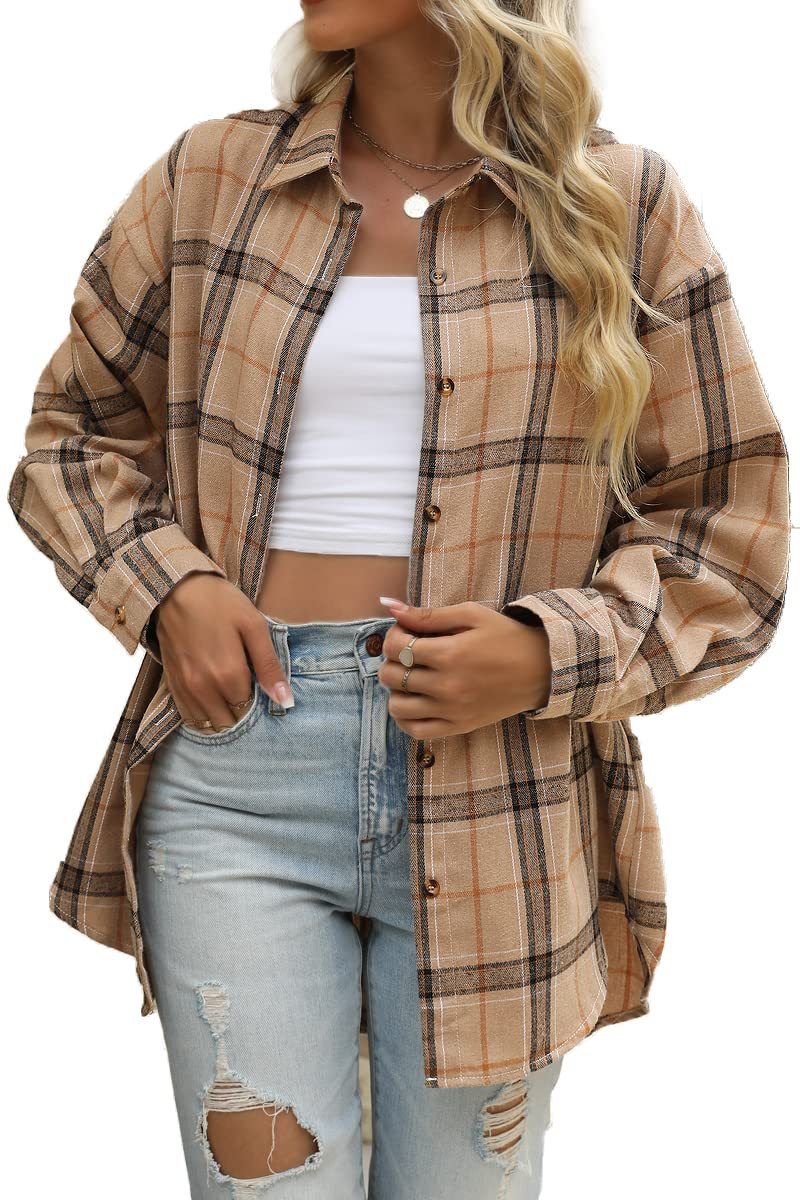 2024 Women's Button Down Flannel Shirts Plaid Shacket(50% OFF!!!)