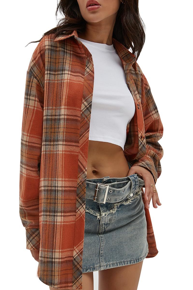2024 Women's Button Down Flannel Shirts Plaid Shacket(50% OFF!!!)