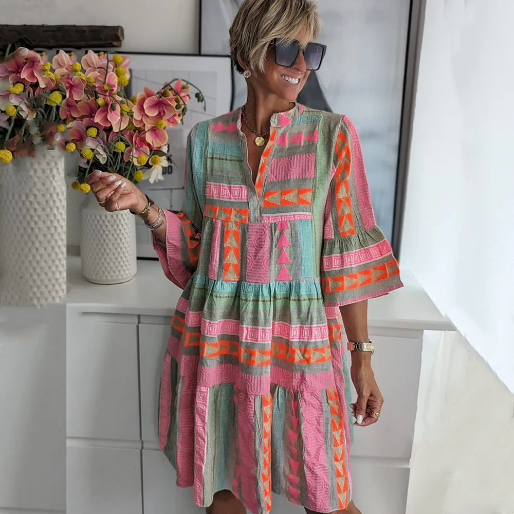Chic V-Neck Cotton Hemp Summer Dress (Buy 2 Free Shipping)