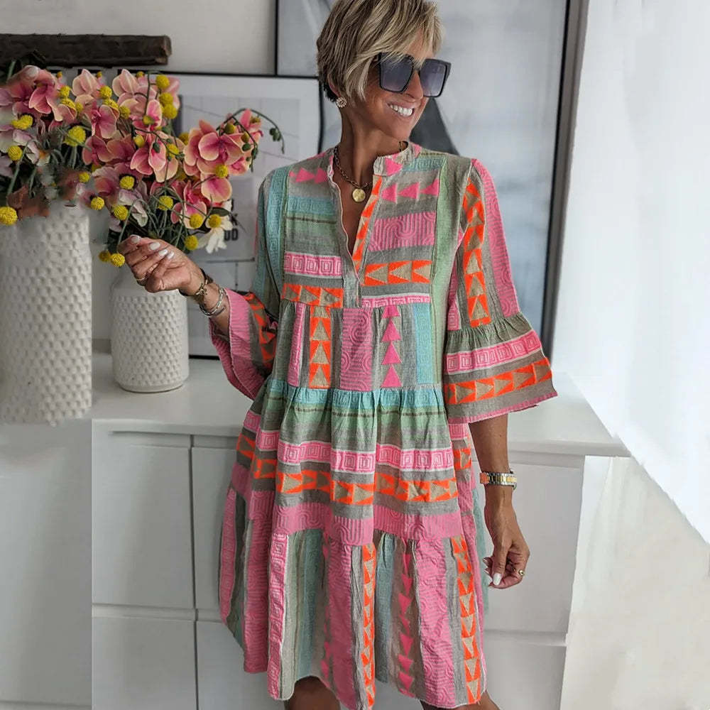 Chic V-Neck Cotton Hemp Summer Dress (Buy 2 Free Shipping)