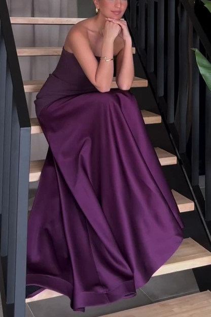 Timeless Elegance Satin Strapless Flare Maxi Dress (Buy 2 Free Shipping)