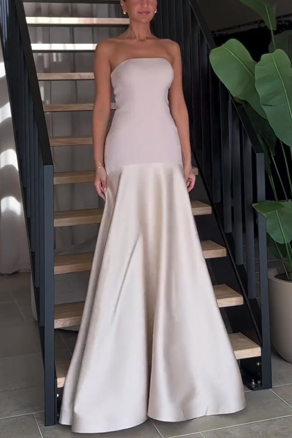 Timeless Elegance Satin Strapless Flare Maxi Dress (Buy 2 Free Shipping)