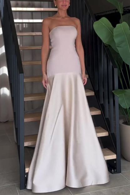Timeless Elegance Satin Strapless Flare Maxi Dress (Buy 2 Free Shipping)