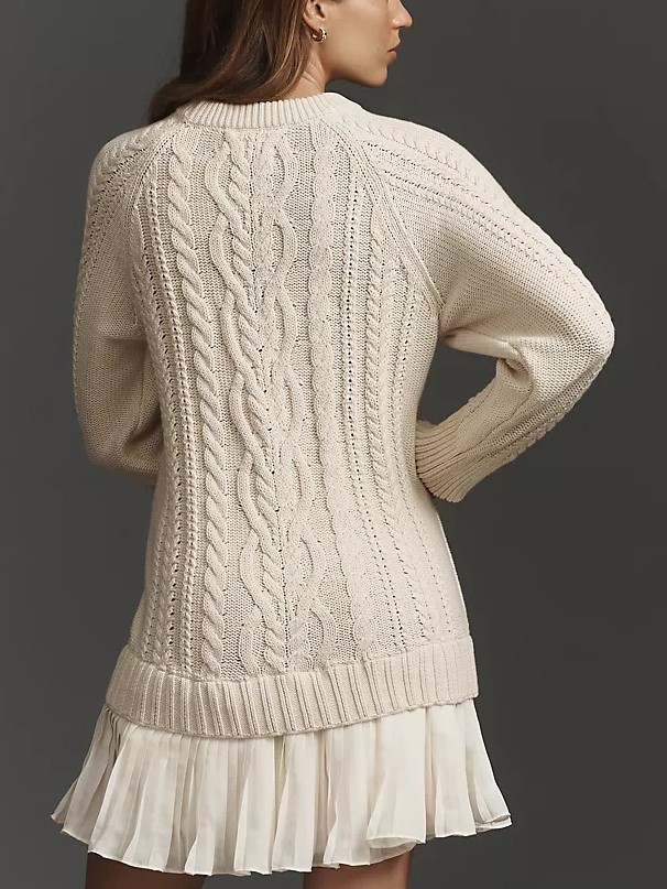 Cable Knit Twofer Mini Dress with Pleated Hem (Buy 2 Free Shipping)