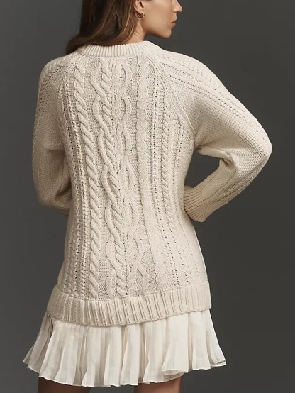 Cable Knit Twofer Mini Dress with Pleated Hem (Buy 2 Free Shipping)