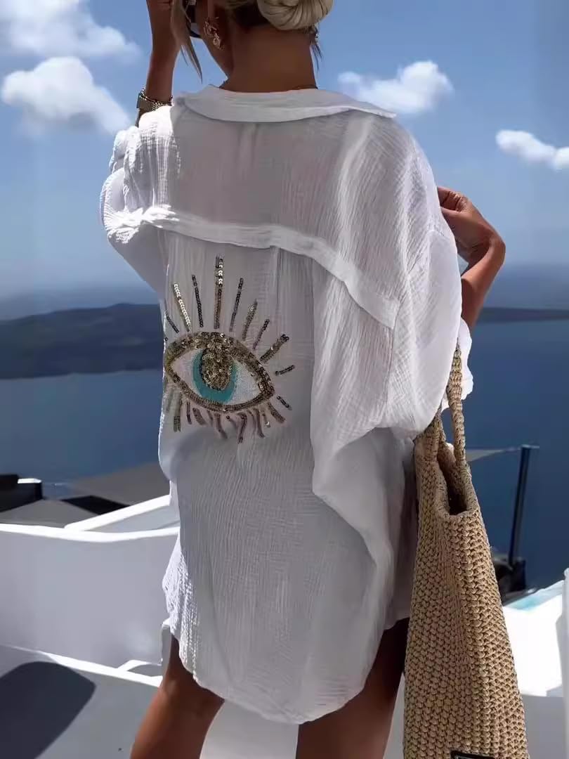 Embroidered Evil Eye Beach Cover-Up Shirt (Buy 2 Free Shipping)
